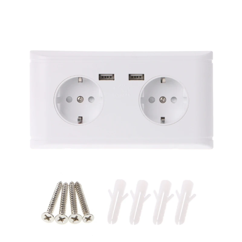 16A Double WallSocket Charger Adapter 2 USB Ports EU Plug Power Outlet Wall Panel Socket