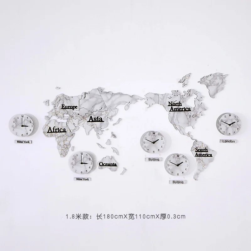 Креативная карта мира, декоративные часы, скандинавские, сделай сам, для гостиной, 3d, большой размер, твердые мраморные настенные наклейки, настенные часы - Цвет: 1.8M White marble