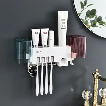 

Punch Free UV Light Toothbrush Sterilizer Mounted Holder with Automatic Toothpaste Dispenser Cups Set Solar Energy Charge Rack