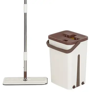 

Automatic Mop Set Avoid Hand Washing Flat Mop 360 Swivel Head Broom + Double Compartment Bucket Home Kitchen Floor Cleaning HWC