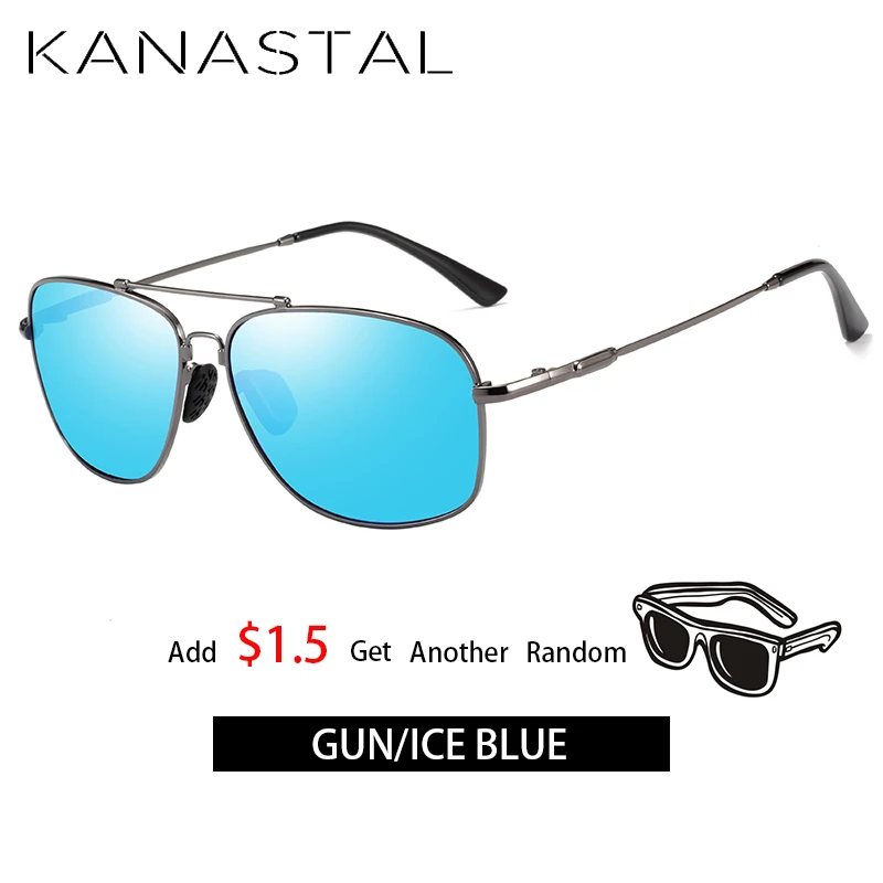 GunBlue2 KANASTAL классические Поляризованные Солнцезащитные Для мужчин солнцезащитные очки для женщин, фирменный дизайн, сплав Frame Pilot, поляризационные солнцезащитные очки для вождения, мужские черные UV400 - Цвет линз: GunBlue2