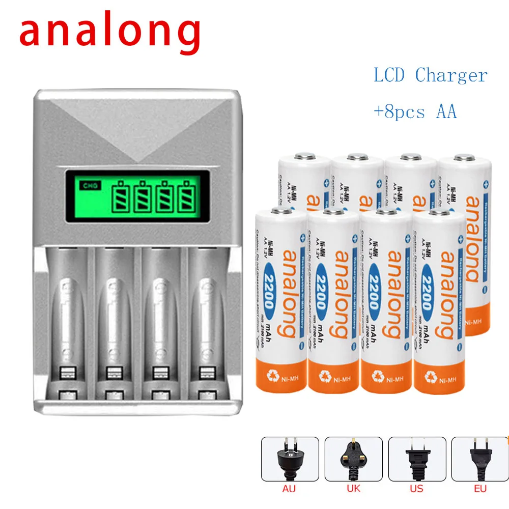 

LCD universal charger for 1.2v nimh nicd battery aa aaa rechargeable battery +8pcs anlong aa 1.2v nimh rechargeable battery