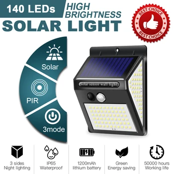 

140LED Outdoor Solar Lamp Powered Sunlight Waterproof PIR Motion Sensor Street Light for Garden