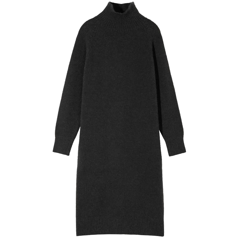 SAM'S TREE/многоцветный однотонный минималистичный вязаный пуловер, платье-свитер для женщин, зима, чистый длинный рукав, повседневные женские платья - Цвет: Черный
