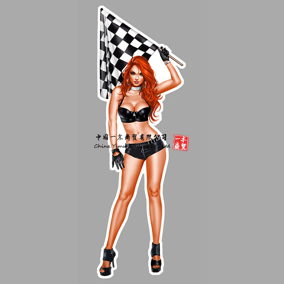 Vintage Car Truck Parts Autocollant Pin Up Drapeau Racing Bikini Biker Moto Sticker Auto Pin Up