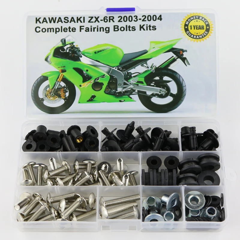 Для Kawasaki ZX6R ZX-6R ZX-6RR ZX 6RR 2003 2004 полный обтекатель Болты Комплект зажимы скорость гайки мотоцикл OEM стиль сталь - Цвет: Silver