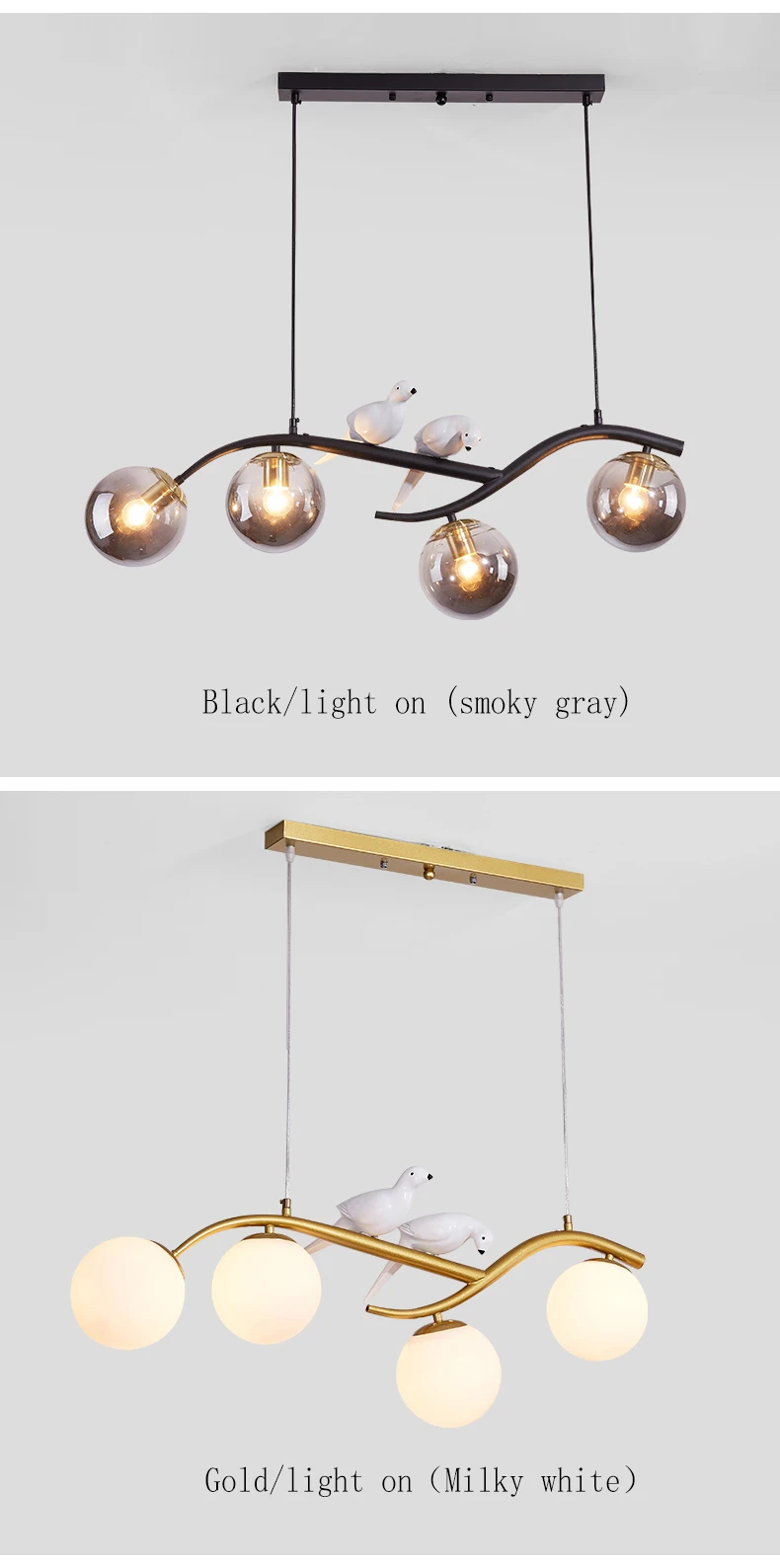 modern chandelier lights Nordic Pendant Lights For Kitchen Decorate Modern Dining Room Long Table Glass Chandelier Black Gold Creative Bird Hanging Lamp mid century modern chandelier