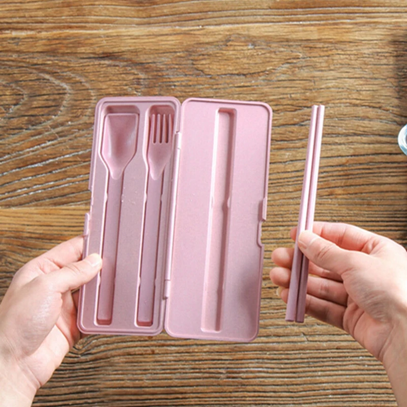 3Pcs/Set Fork Dinner set Food Picks Tableware Case Outdoor Portable Wheat fiber Cutlery Set Kit Lightweight Dinnerware Set