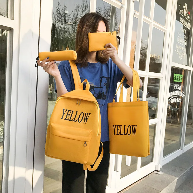 

2019 New Style WOMEN'S Bag Fashion Backpack Lettered Printed Four-piece Bedding Set Different Size Bags Schoolbag