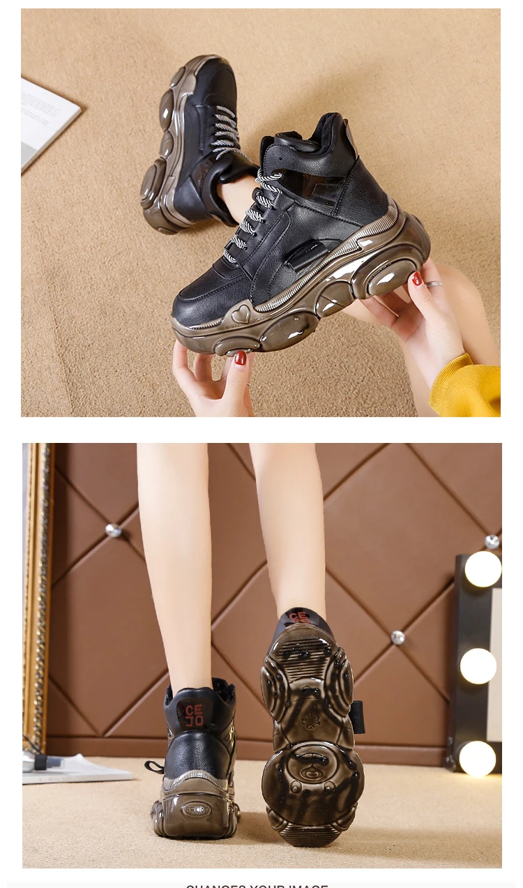 Высокие кроссовки с плюшевой подкладкой; женские кроссовки на массивной платформе; женские зимние модные водонепроницаемые кроссовки с грязной подошвой