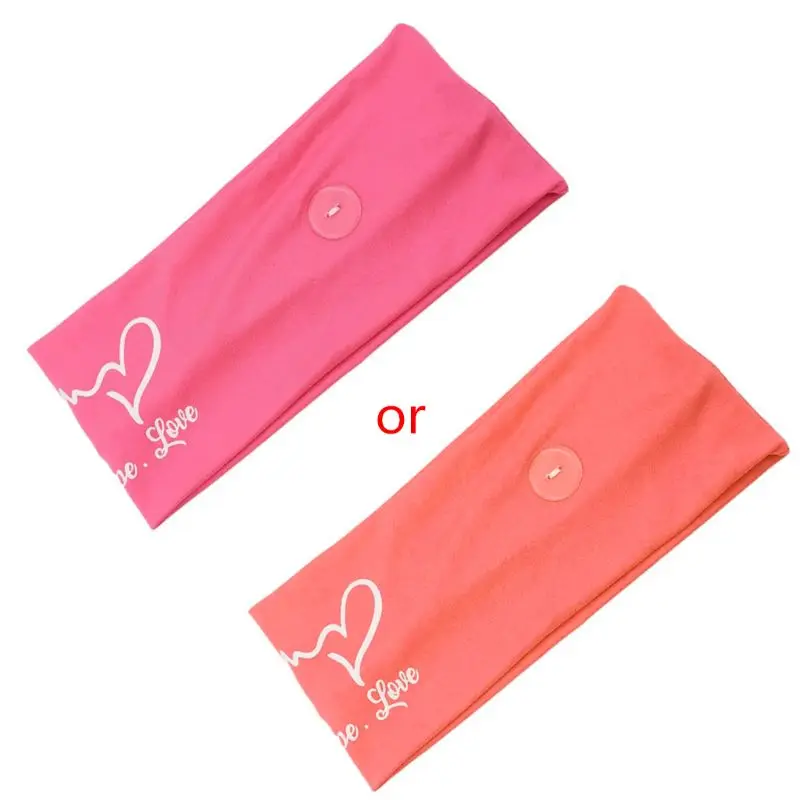

Unisex Nurse Button Headband Face Mask Holder Letters Heart Print Sport Headwrap