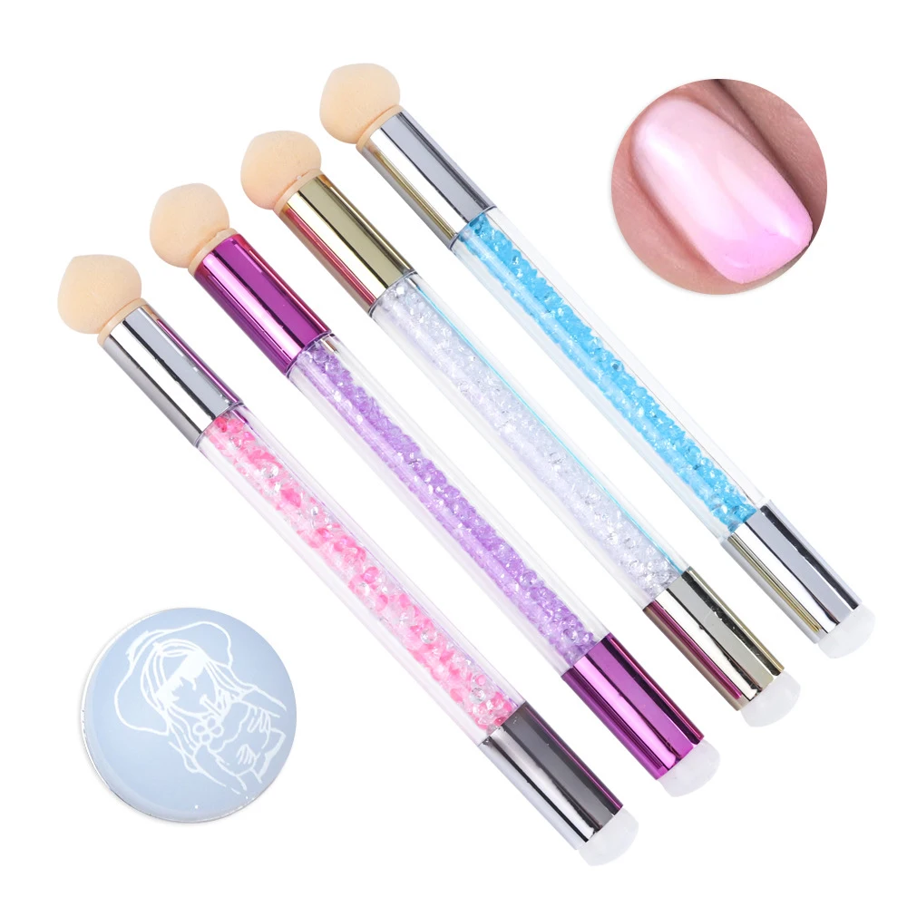 

1 Pc Double-ended Gradient Shading Pen Dotting Brush Sponge Head Rhinestone Handle Nail Art Brush Nail Art Painting Tool