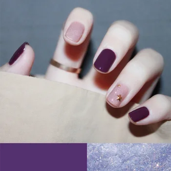 24pcs Set Dark Purple Light Pink Star Decor Girl Fake Nail Short Square Head Full Cover Art False Nails With Glue Press On Buy At The Price Of 3 30 In Aliexpress Com