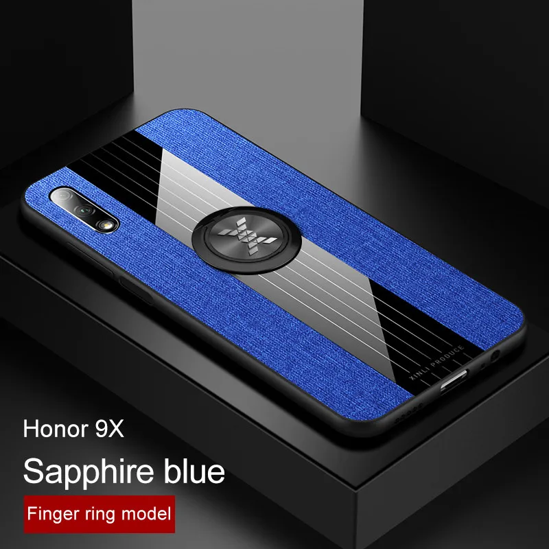 Роскошное кожаное кольцо Броня Чехол-держатель для huawei Honor 9X6X8X20 P20 P30 Pro P Smart Plus Z Nova 3i 3 mate 10 Lite Y7 Y9 - Цвет: Blue with ring