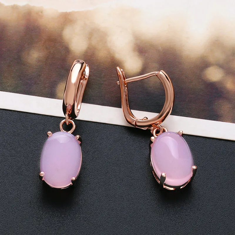 OCESRIO Новая мода 585 золотые розовые серьги для женщин натуральный камень розовое золото висячие серьги с камнями ювелирные изделия для женщин ers-p12