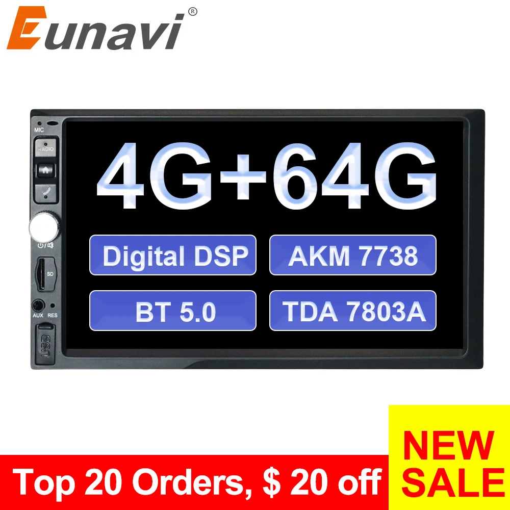 Eunavi 2 Din 7 ''Android 9 PX6 универсальный автомобильный Радио Mutimedia стерео плеер gps BT5 цифровой DSP TDA7803A AKM7738 4G 64G ips