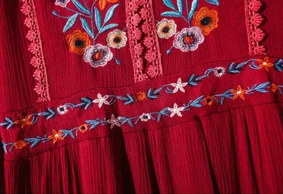 Лето 2019 г. для женщин Модный Фонарь рукавом Boho платье повседневное V образным вырезом Пояса Длинные платья вышивка цветочный пляжное