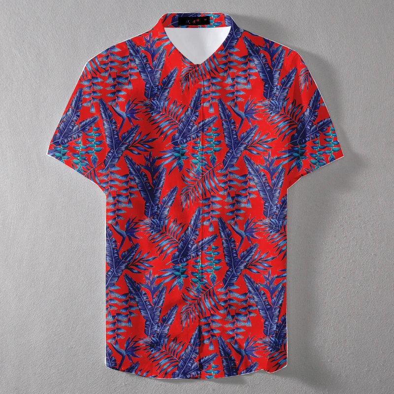 Summer Short Sleeve Hawaiian Colorful Leaf Custom Man Casual Shirt