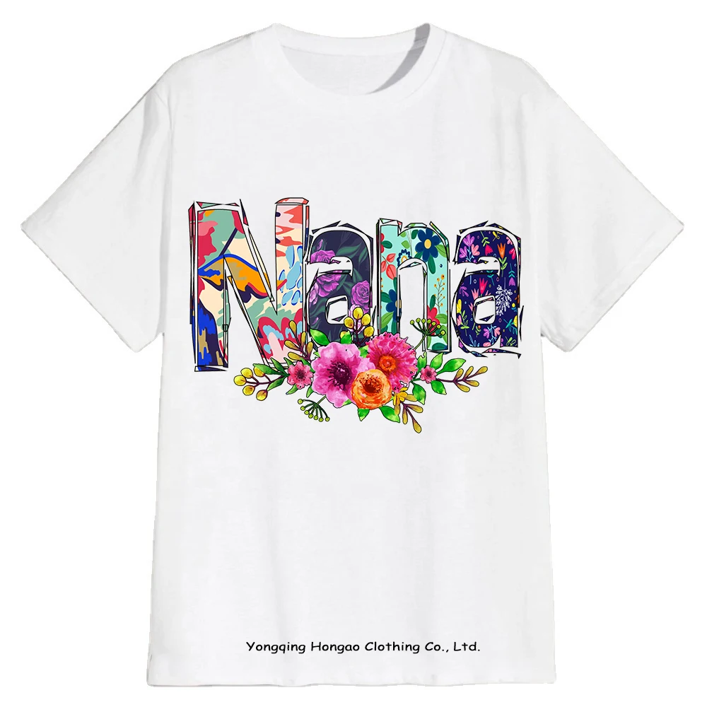 

2022 Mother's Day T Shirts For Women Nana With Butterflies Print Waterslide Floral Blessed Nana Grandmother 100% Cotton Shirts