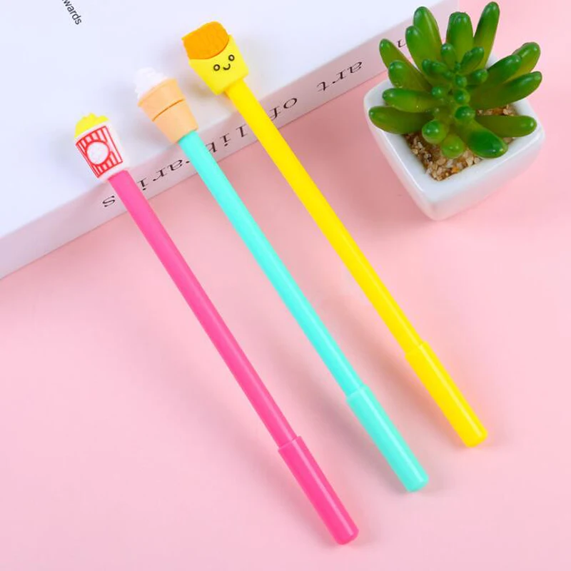

3 pcs Kawaii novel ice cream fries cola black gel pen Student writing blue neutral pen Office School Supplies Pen gift
