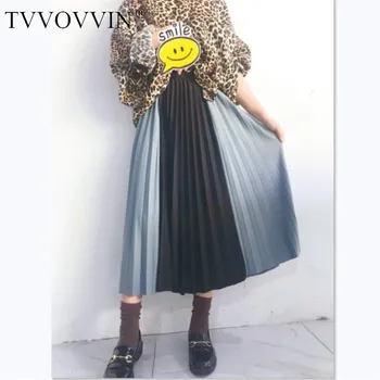 

Korea 2020 spring summer new hit color patchwork Pleated Half-body Skirt for women casual all-match Longuette Woman Tide YJ115