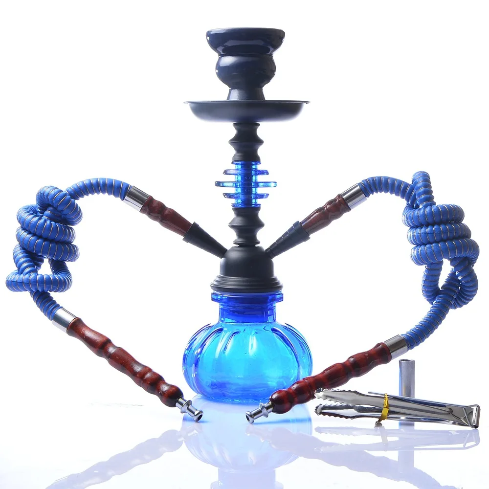 

Small Size Portable Shisha Pipe Set Glass Base Hookah with Double Hoses Ceramic Bowl Charcoal Tongs Chicha Narguile Accessories