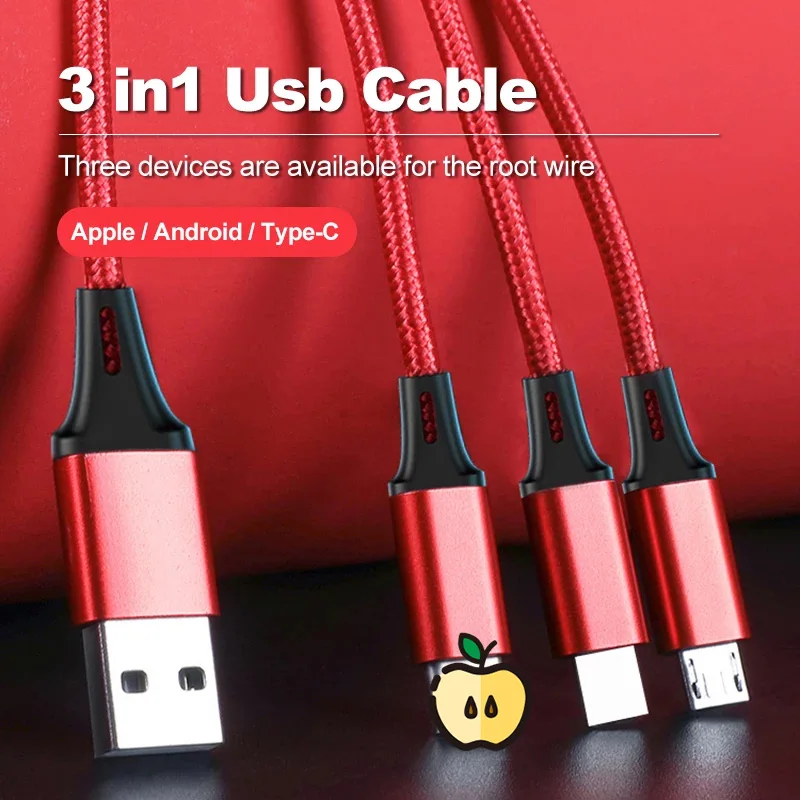 Кабель 3 в 1 I12 Micro Usb м 2 А для быстрой зарядки смартфонов Xiaomi мобильный телефон |