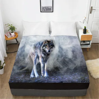 

3D HD Digital Printing Custom Bed Sheet With Elastic,Fitted Sheet Twin King,Animal Smoke Wolf Bedding Mattress Cover 160x200CM