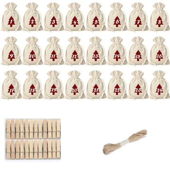 

Bundle Star Digital Sticker Jute Gift Bag Set Christmas Gift Candy Bag 24pcs Leisure Convenience durable practical Home decorati