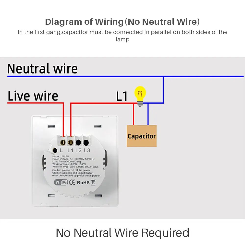 Tuya 스마트 Wifi 스위치 220V 중성선 필요 없음 1/2/3 갱 벽 조명 버튼 스위치 지원 Smart Lfie Alexa Google 홈