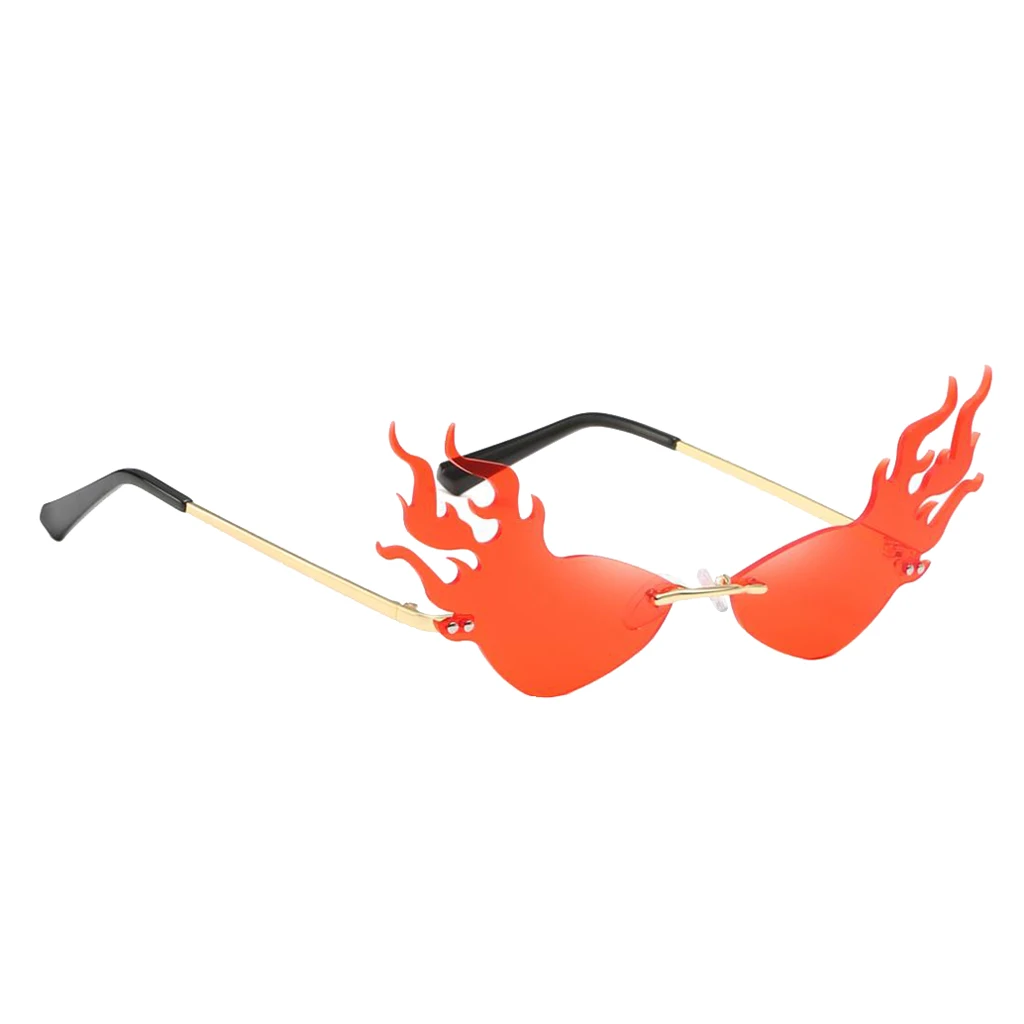 Womens Flame Sunglasses UV400 Sun Glasses Luxury Design Party Eyewear Streetwear Fire Flame Lens Rimless Wave Sun Glasses