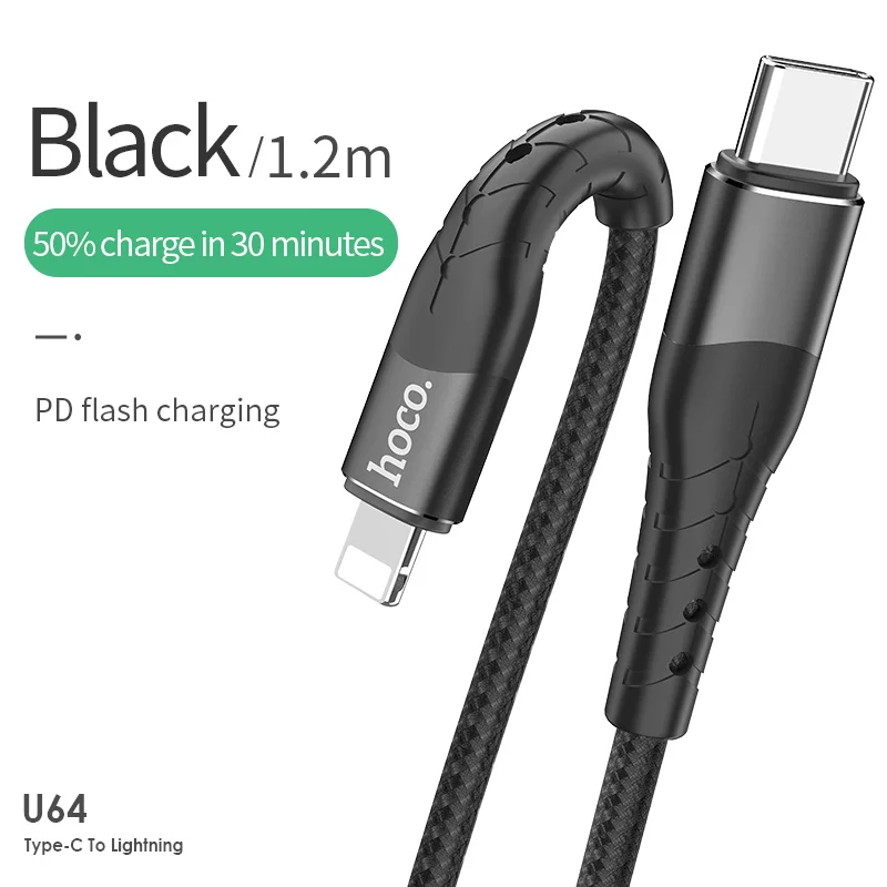 18 Вт Быстрая зарядка PD кабель usb type C для Lightning питания быстрая зарядка кабель для iPhone X/XS/XR/XS Max/8/Plus/iPad Pro - Цвет: Черный