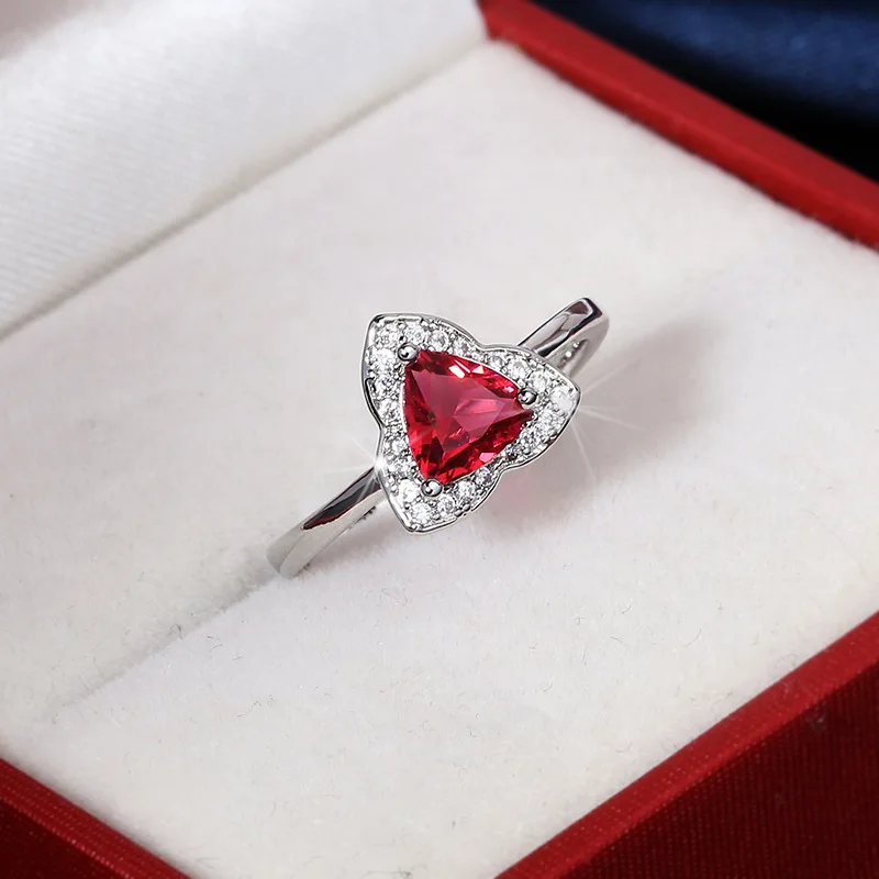 

2021 New Trend S925 Sterling Silver Red Crystal Ring with Bling Zircon Stone for Women Fashion Jewelry Wedding Engagemen Gift