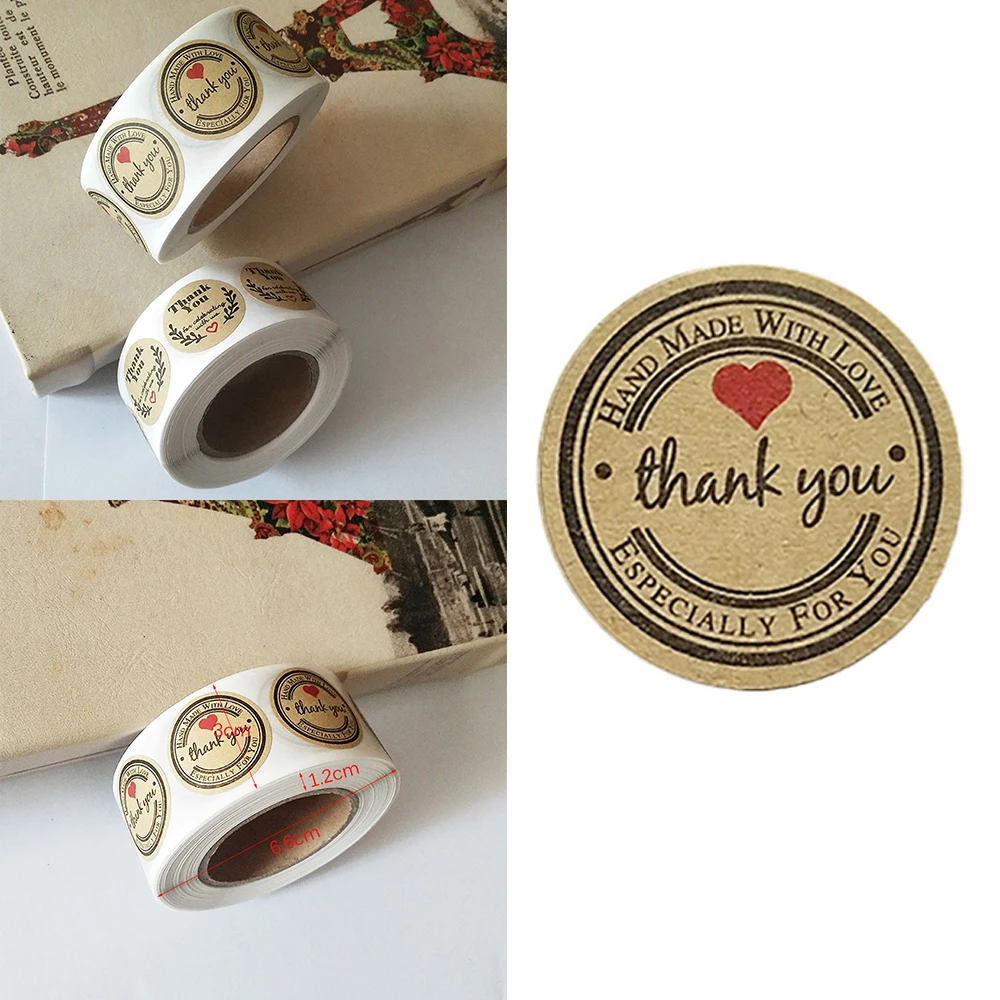 500 Thank You Stickers Scrapbooking Hand Made Handmade Label Wedding Stickers Adhesive Sticker Kraft Round Labels