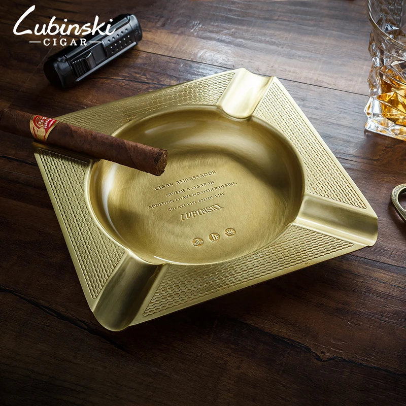 Lubinski Elegant Square Metal Ashtray 4 Rests Cigarette Cigar Holder Ash Tray Travel Ashtray Cigar Smoking Portable Ashtray