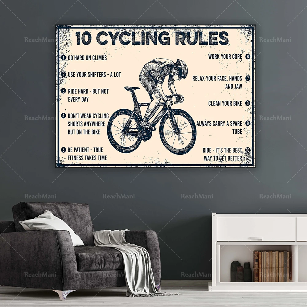 10 bicycle rules retro posters, bicycle enthusiast posters, racing bicycle posters, cycling wall art, home decoration simple calligraphy painting Painting & Calligraphy