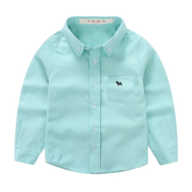 Блузка для малышей хлопковая рубашка с длинными рукавами для мальчиков Весенняя Однотонная рубашка с воротником на пуговицах для малышей, От 4 до 12 лет, Blusa