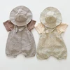Korean Style Summer Infant Baby Boys Girls Clothes Set Cotton T-shirt+Lattice Jumpsuit+Hat Newborn Baby Girls Clothing Suit 1