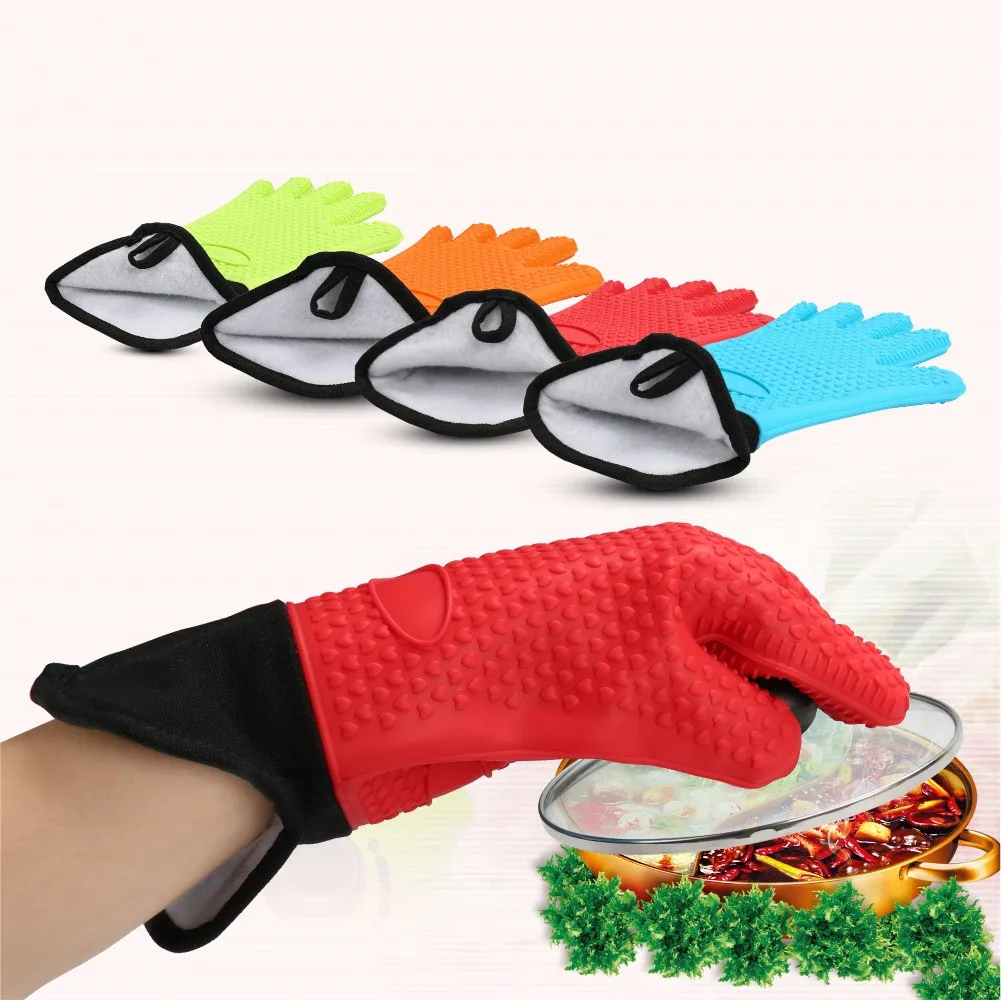 1PCS Practical Kitchen Bakery Oven Heat Resistant Silicone Glove Cooking Baking BBQ Oven Pot Holder Mitt Kitchen Long Anti-slip