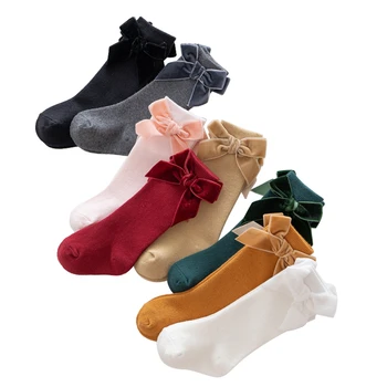 Citgeett Solid Newborn Baby Girls Boys calza alta classica fiocco in velluto di cotone per neonati 0-3Y
