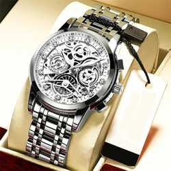 Reloj con volante de inercia para hombre, cronógrafo de cuarzo, con ventana giratoria, luminoso, a la moda, de lujo, con fecha automática, resistente al agua