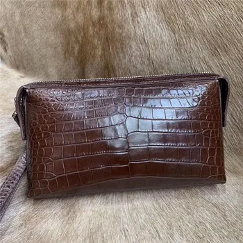 

Authentic True Crocodile Belly Skin Men's Small Brown Wristlets Phone Clutch Bag Genuine Alligator Leather Male Large Card Purse