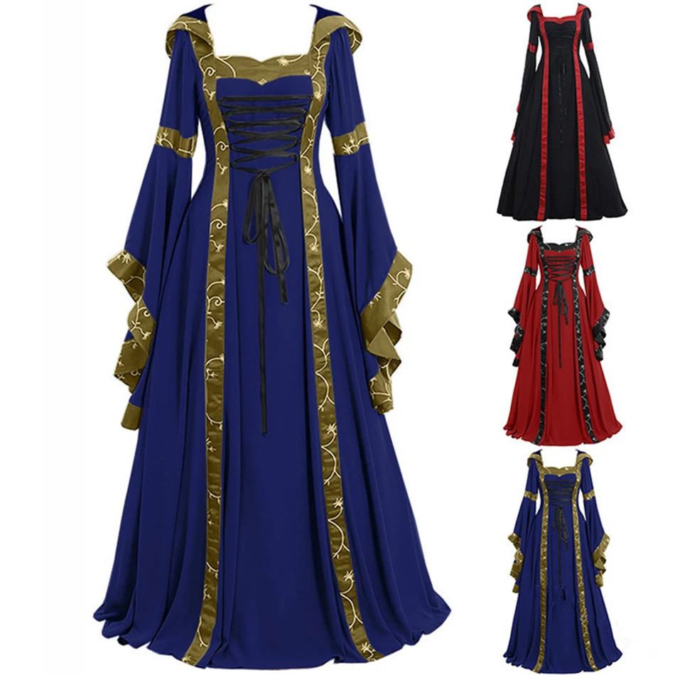 

New Medieval Cosplay Costumes for Women Halloween Carnival Middle Ages Stage Performance Gothic Retro Court Victoria Dress S-5XL