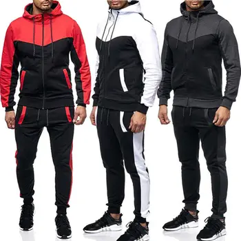 

Casual Mens Zipper Slim Fit Tracksuit Set Hoodie Fashion Autumn Winter Color Matching Sport Gym Jogging Suits