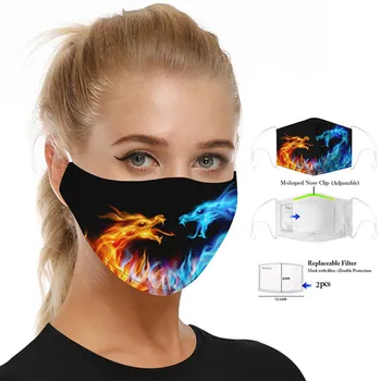 

Face Masks For Adults Children Funny Ice Fire Dragon Printing Women Men Kids Washable Dust-Proof Asthma Mouth Mask 2Filters