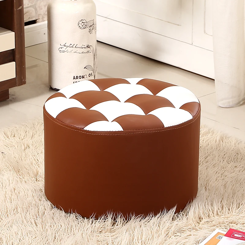 Маленький круглый табурет, диван для взрослых, для гостиной, для дома, модный креативный деревянный кожаный табурет для ног, пуф, османский, домашний декор, мебель - Цвет: A