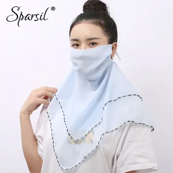 

Sparsil Women Spring Summer Sunscreen Dust-Proof Face Shield Female Chiffon Light Breathable Muslim Mask Shawl Dual Purpose