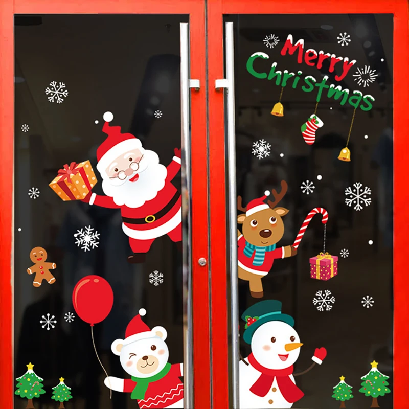 2021 Merry Christmas Window stickers Christmas decorations for home wall Glass Stickers New Year Home Decals Decor natal Noel