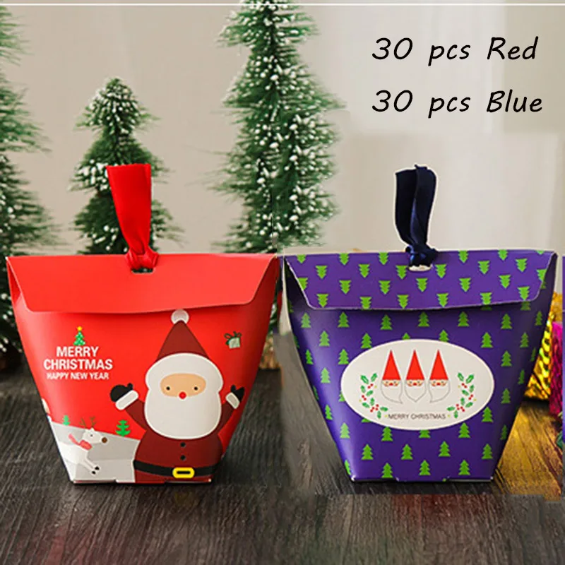 60 шт./лот, Рождественская лодка, Подарочная коробка, красная конфета, коробка для печенья, мини-подарок, складная, для рукоделия, сувениры, посылка, Декор, вечерние, Новогодняя упаковка - Цвет: 60 pcs-Red Blue