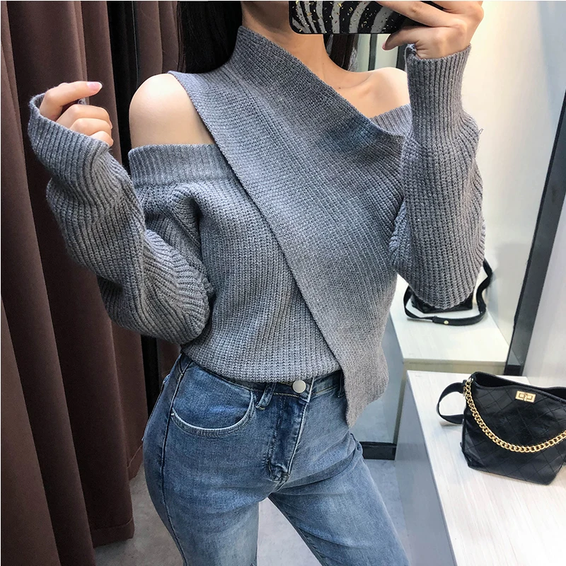 Pullover Time-limited Acrylic Poncho Blusas De Inverno Feminina 2020 New Women's Sweater Word Off The Shoulder Sexy Loose Women | Женская